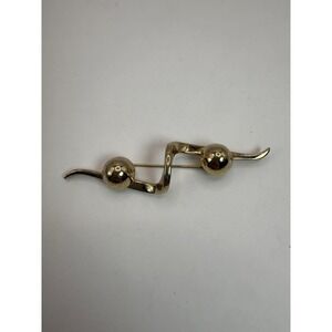 Vintage Monet Modernist Gold Tone Bar Brooch – 1980s Swirl and Ball Pin